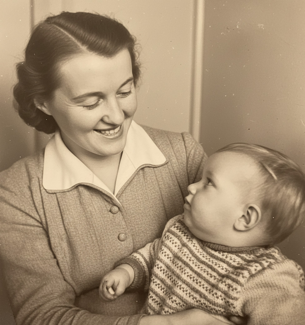 A mother and her child, restored